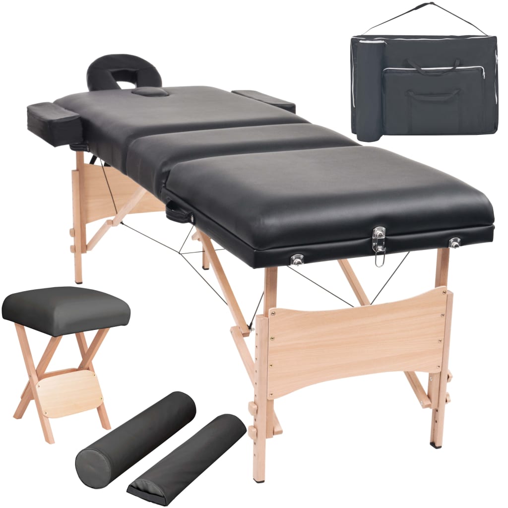 Massageliege 3-Zonen Mit Hocker Klappbar 10 Cm Sitz