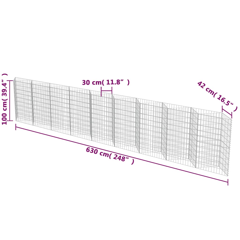 Gabionenwand Verzinkter Stahl 630×30×100 Cm
