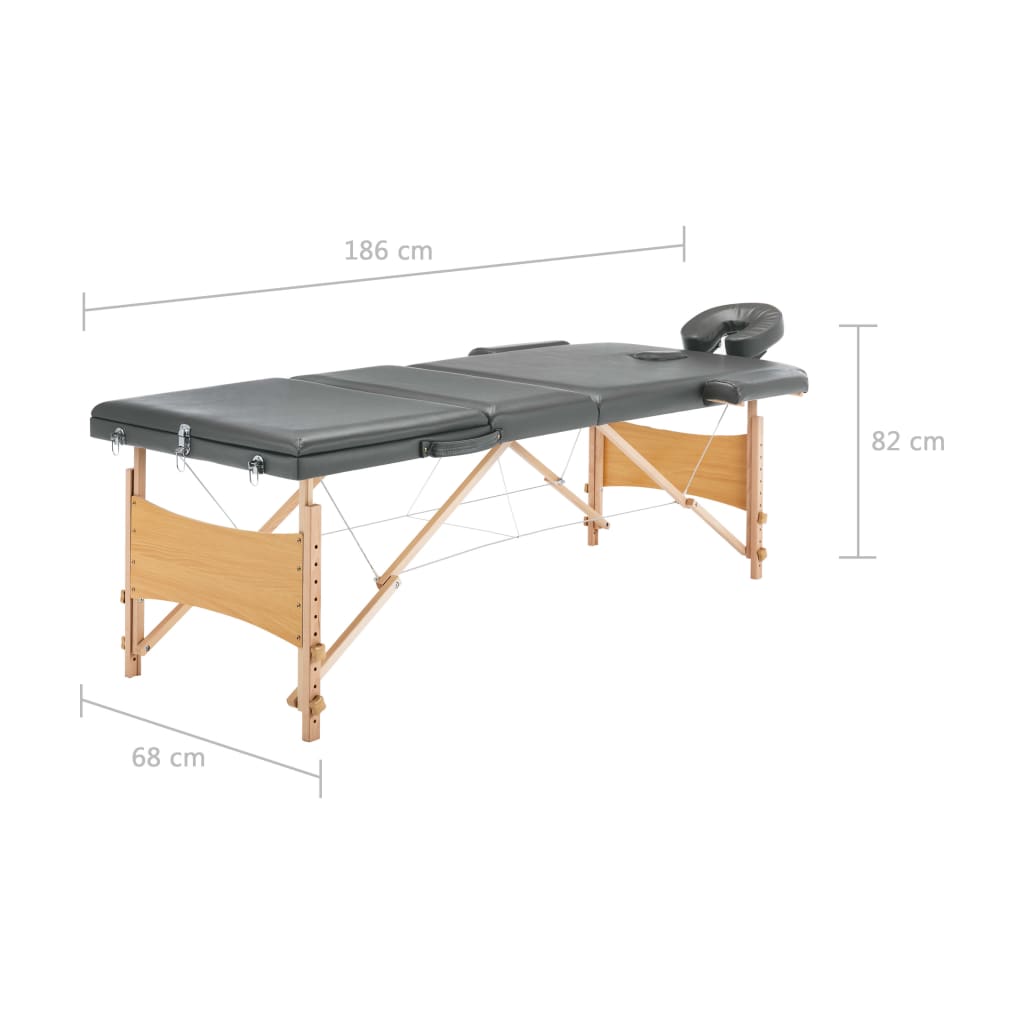 Massageliege 3-Zonen Holzgestell 186X68 Cm
