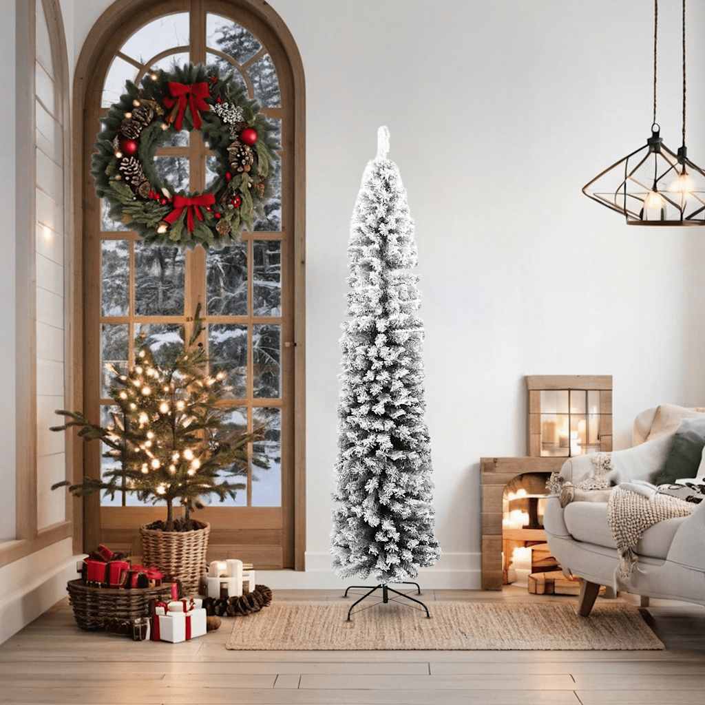Künstlicher Weihnachtsbaum Schlank Mit Schnee Grün Pvc Grün Und Weiß