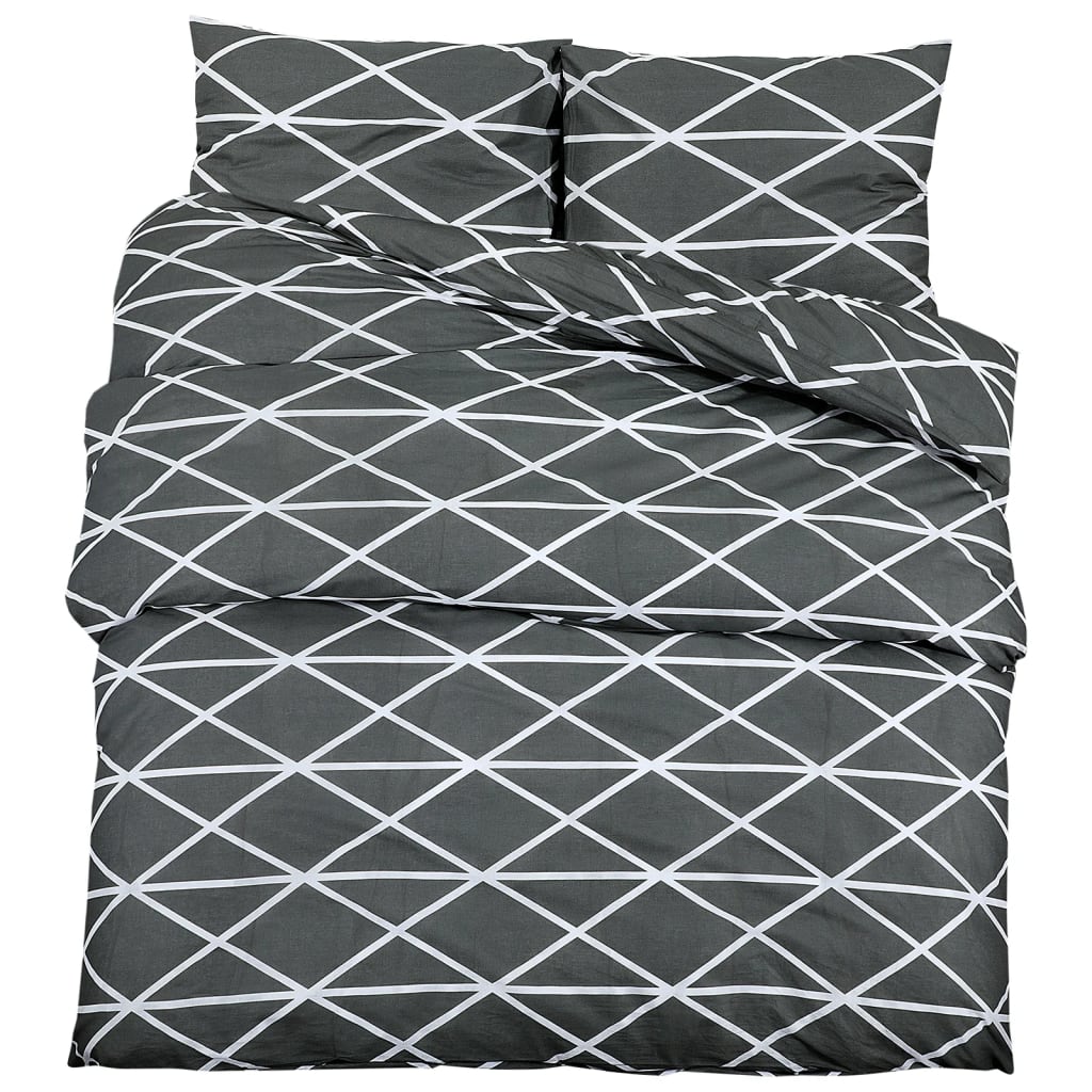 Bettwäsche-Set Grau 140X200 Cm Baumwolle Dunkelgrau Und Weiß