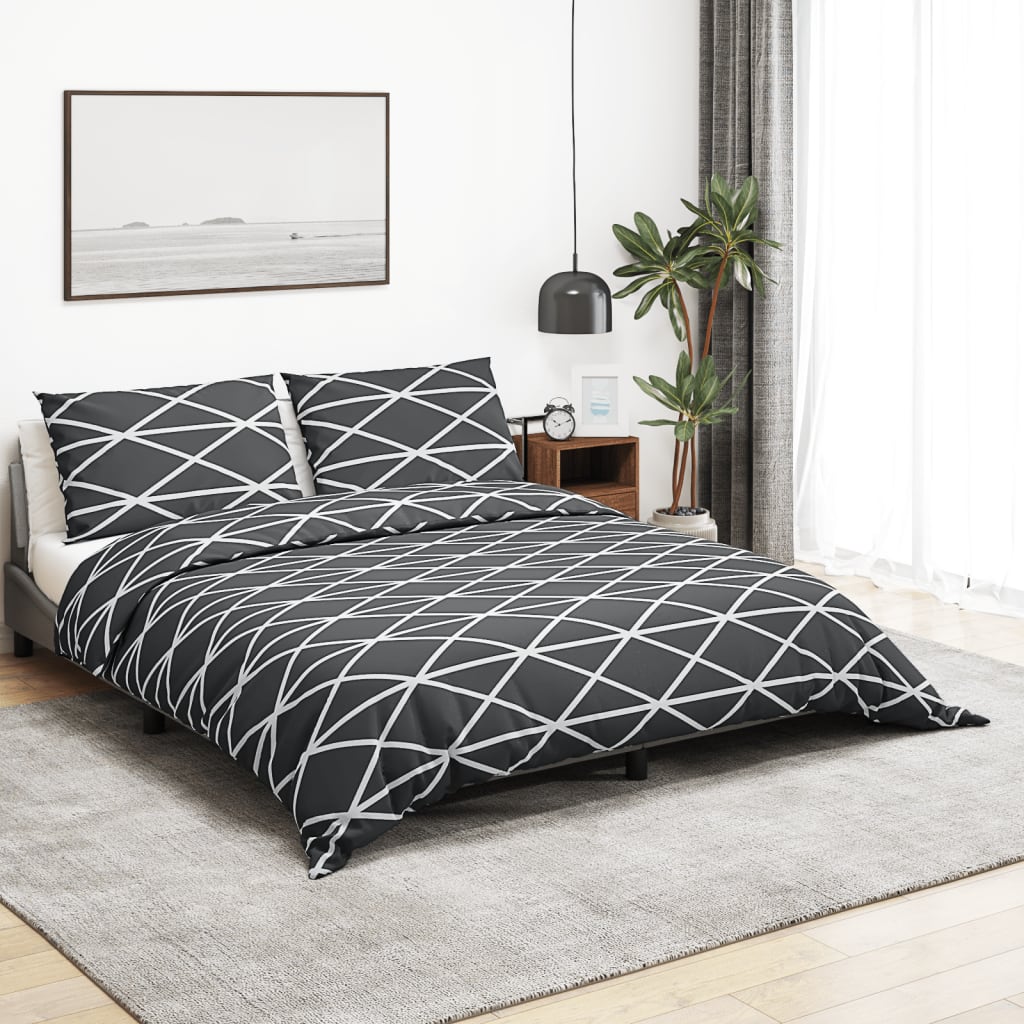 Bettwäsche-Set Grau 140X200 Cm Baumwolle Dunkelgrau Und Weiß