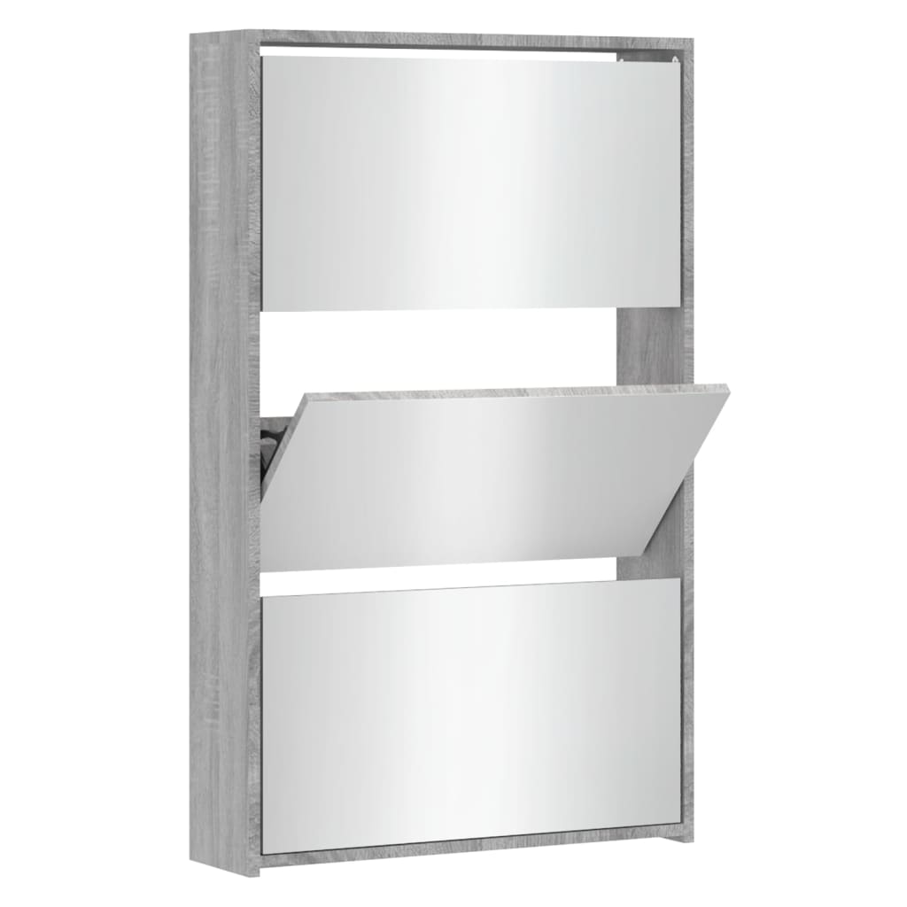 Schuhschrank Mit Spiegel 3 Fächer 63X17X102,5 Cm Grau Sonoma