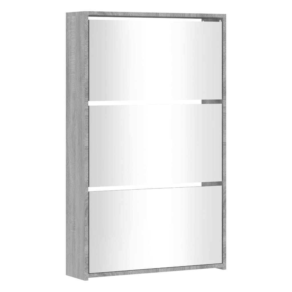Schuhschrank Mit Spiegel 3 Fächer 63X17X102,5 Cm Grau Sonoma