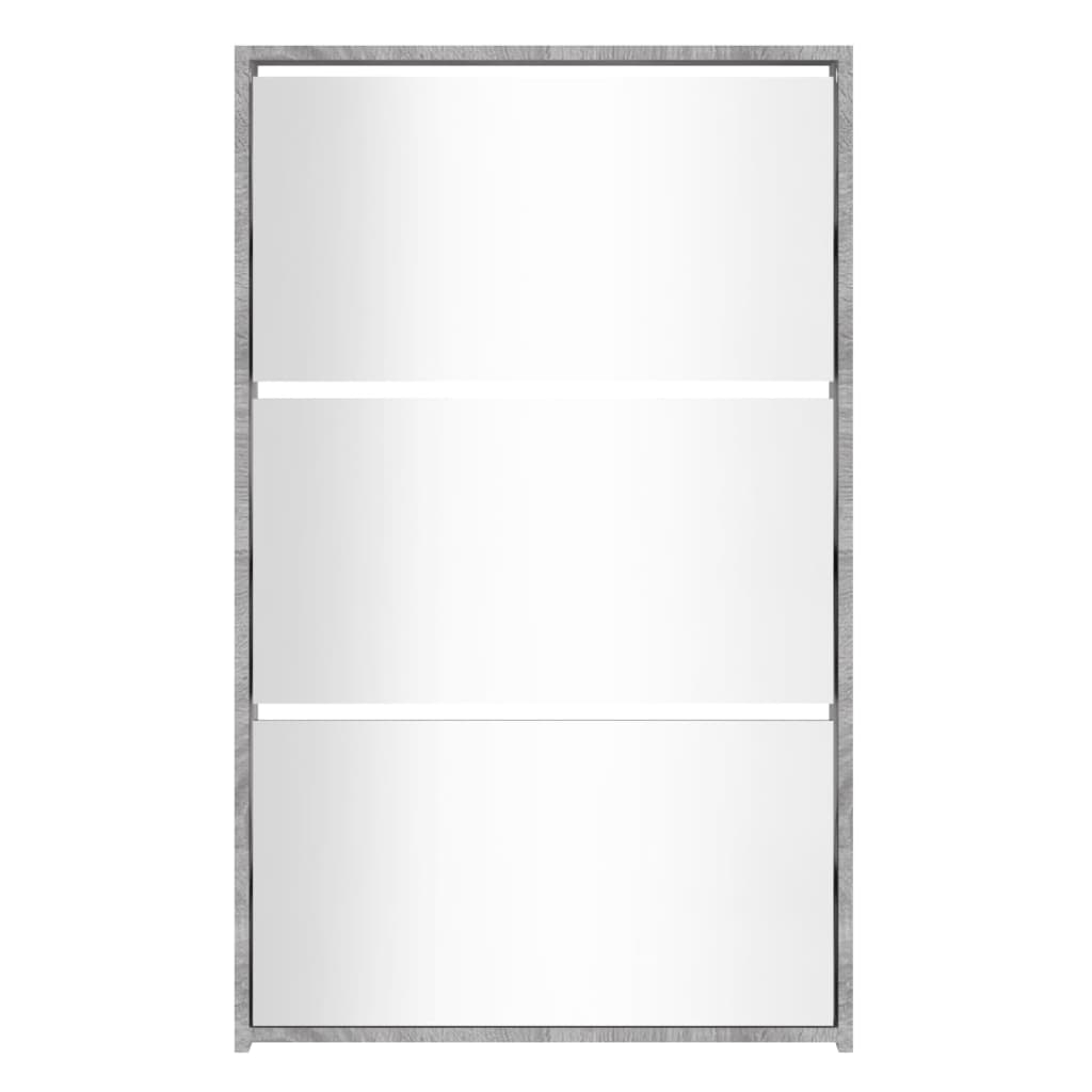 Schuhschrank Mit Spiegel 3 Fächer 63X17X102,5 Cm Grau Sonoma