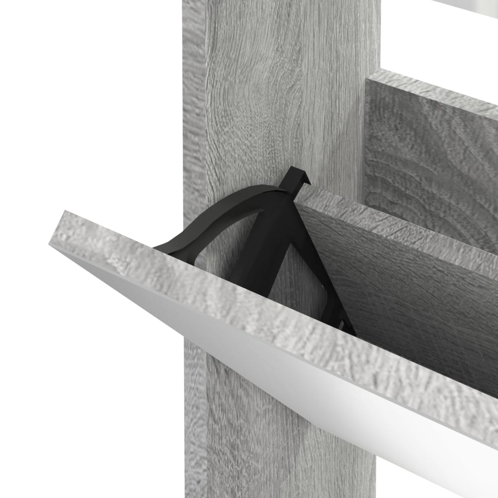 Schuhschrank Mit Spiegel 3 Fächer 63X17X102,5 Cm Grau Sonoma