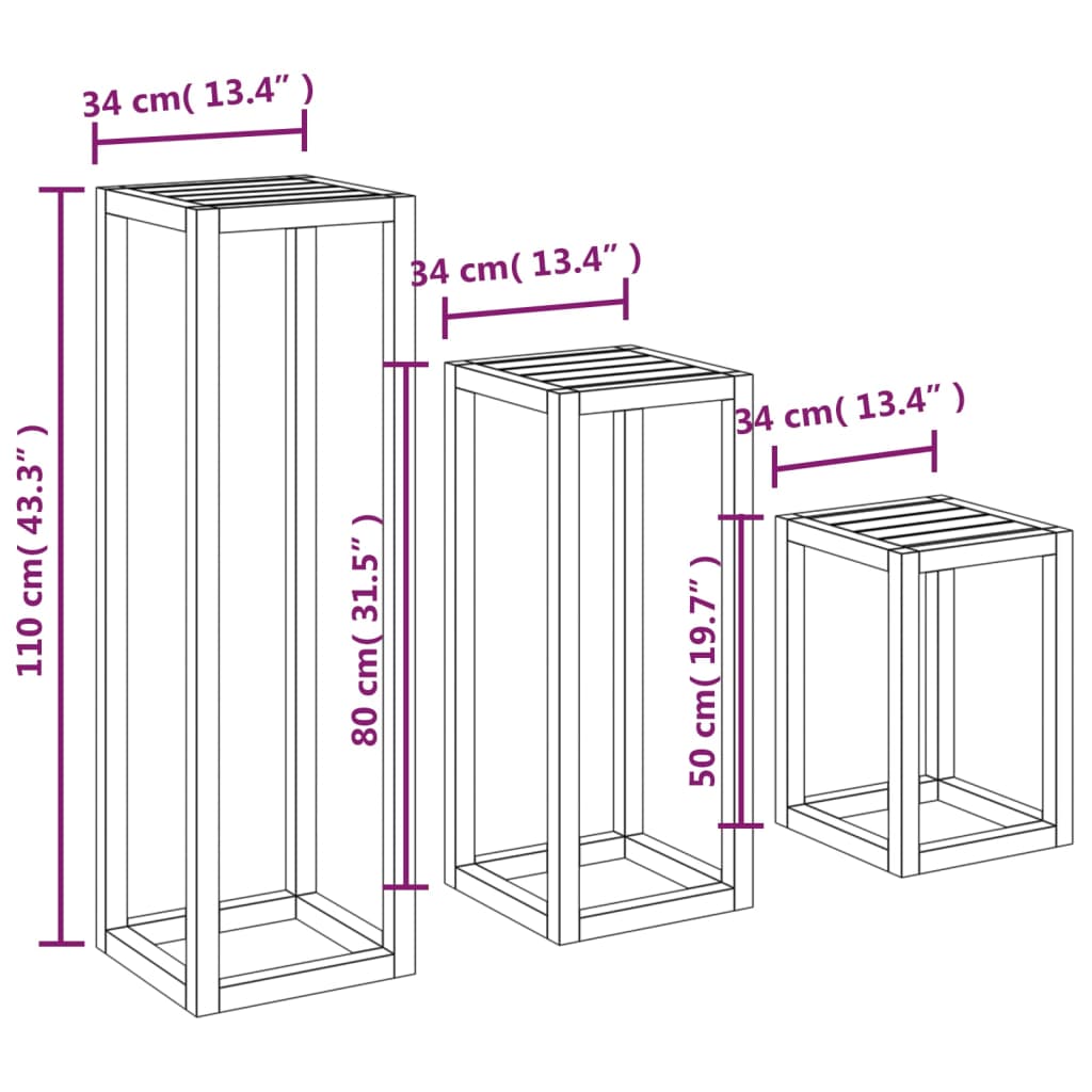 3-Tlg. Pflanzenständer-Set Massivholz Kiefer