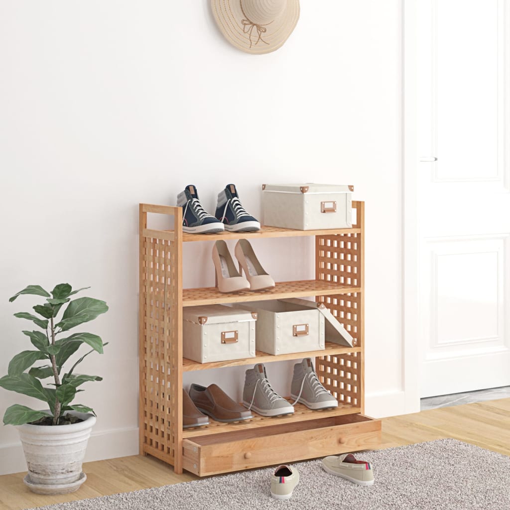 Schuhregal Mit Schublade 70X27X81 Cm Massivholz Nussbaum