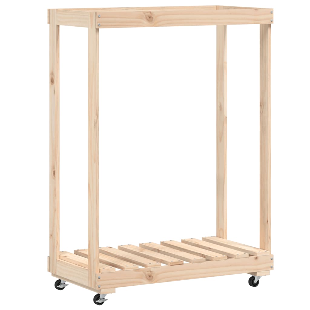 Kaminholzregal Mit Rollen 76,5X40X108 Cm Massivholz Kiefer