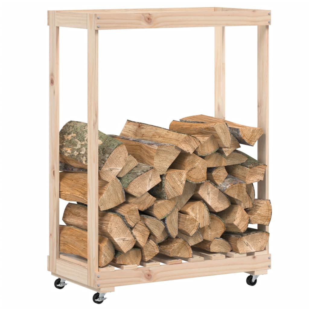 Kaminholzregal Mit Rollen 76,5X40X108 Cm Massivholz Kiefer