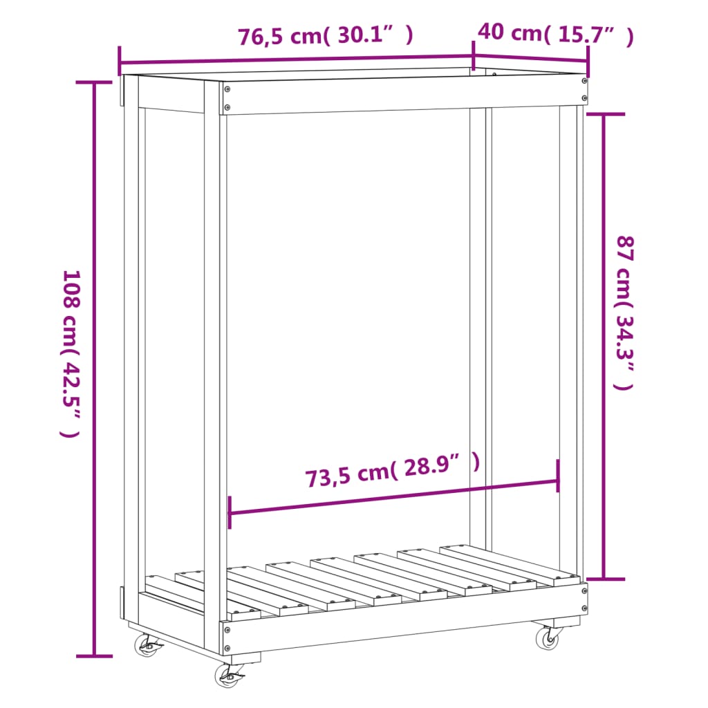 Kaminholzregal Mit Rollen 76,5X40X108 Cm Massivholz Kiefer