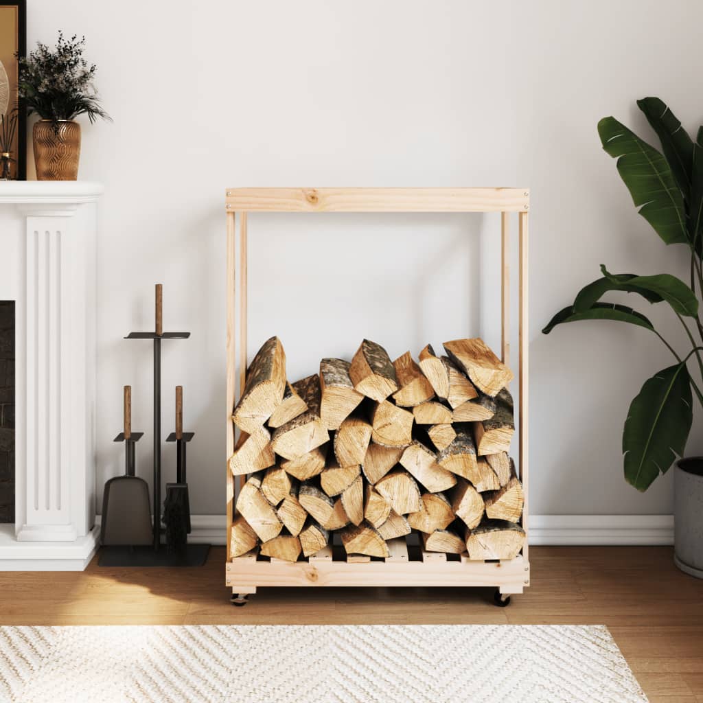 Kaminholzregal Mit Rollen 76,5X40X108 Cm Massivholz Kiefer