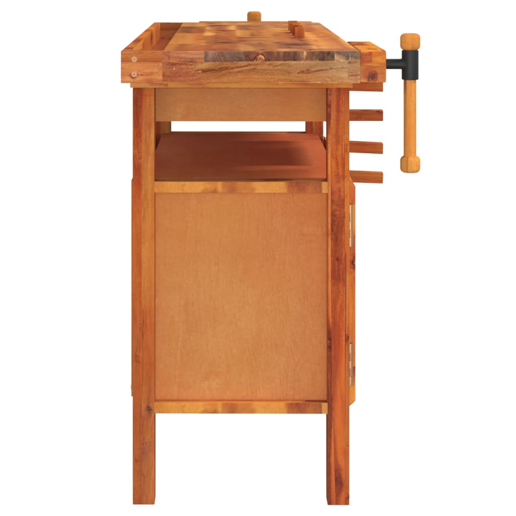 Werkbank Mit Schublade Und Schraubstöcken 124 X 52 X 83 Cm Massivholz Akazie