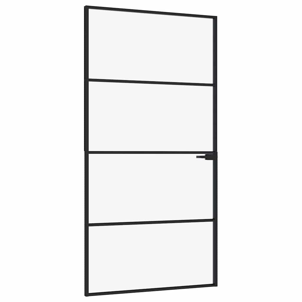 Innentür Schwarz 102X201,5 Cm Hartglas & Aluminium Schlank Schwarz Und Transparent