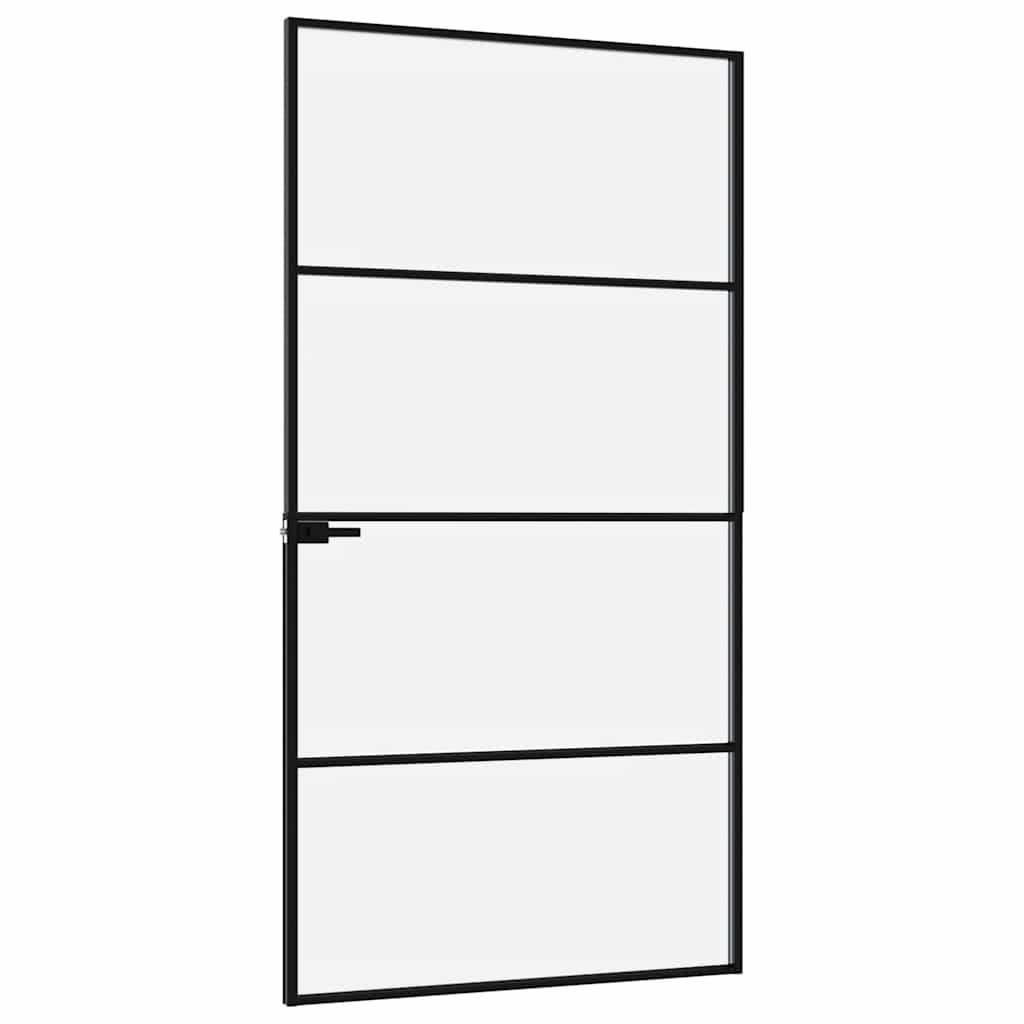 Innentür Schwarz 102X201,5 Cm Hartglas & Aluminium Schlank Schwarz Und Transparent