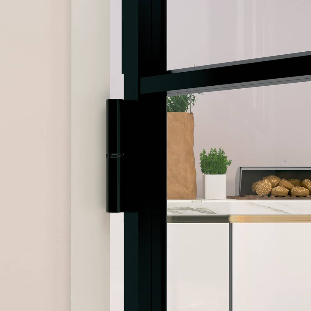 Innentür Schwarz 102X201,5 Cm Hartglas & Aluminium Schlank Schwarz Und Transparent