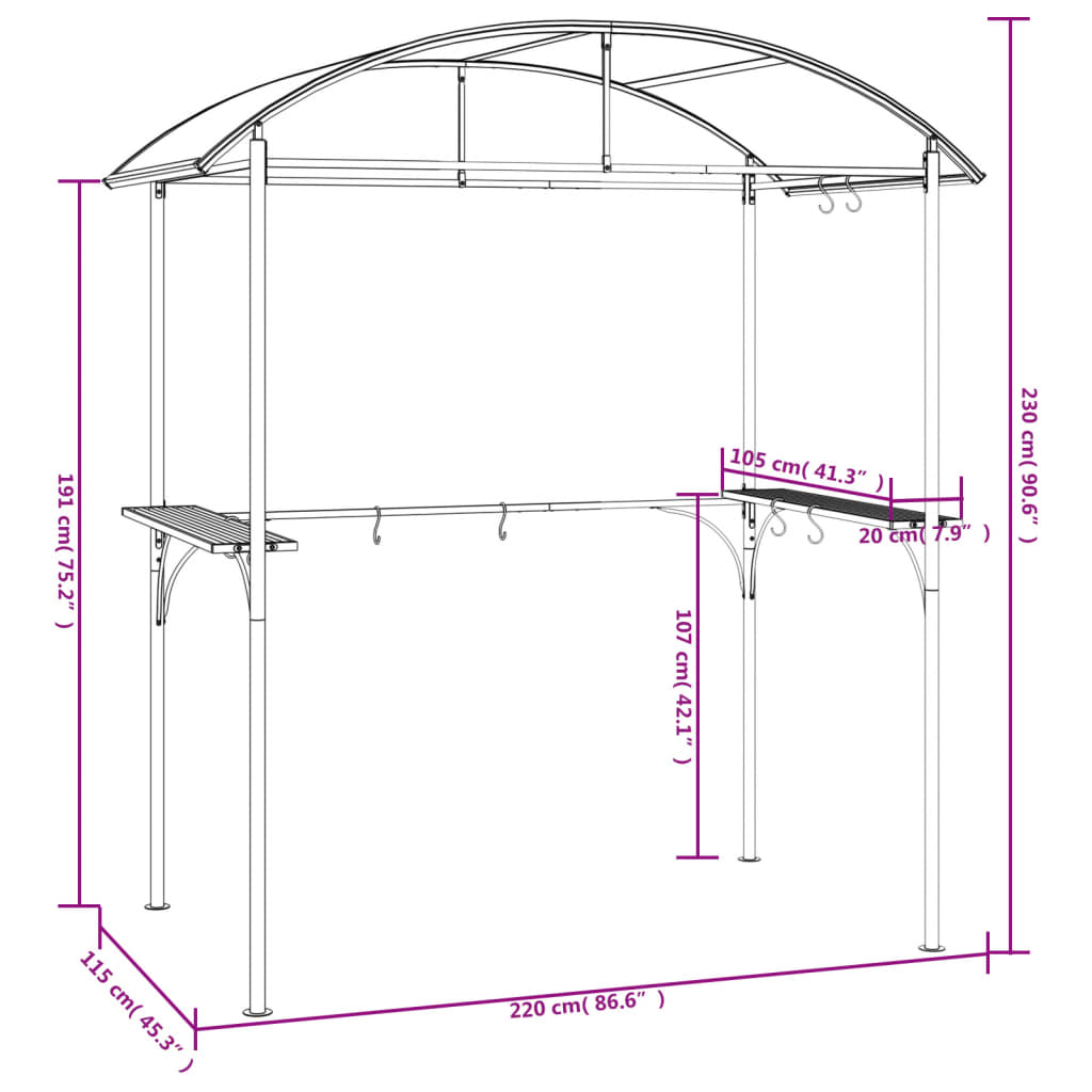 Grillpavillon Mit Seitenregalen Anthrazit 220X115X230 Cm Stahl