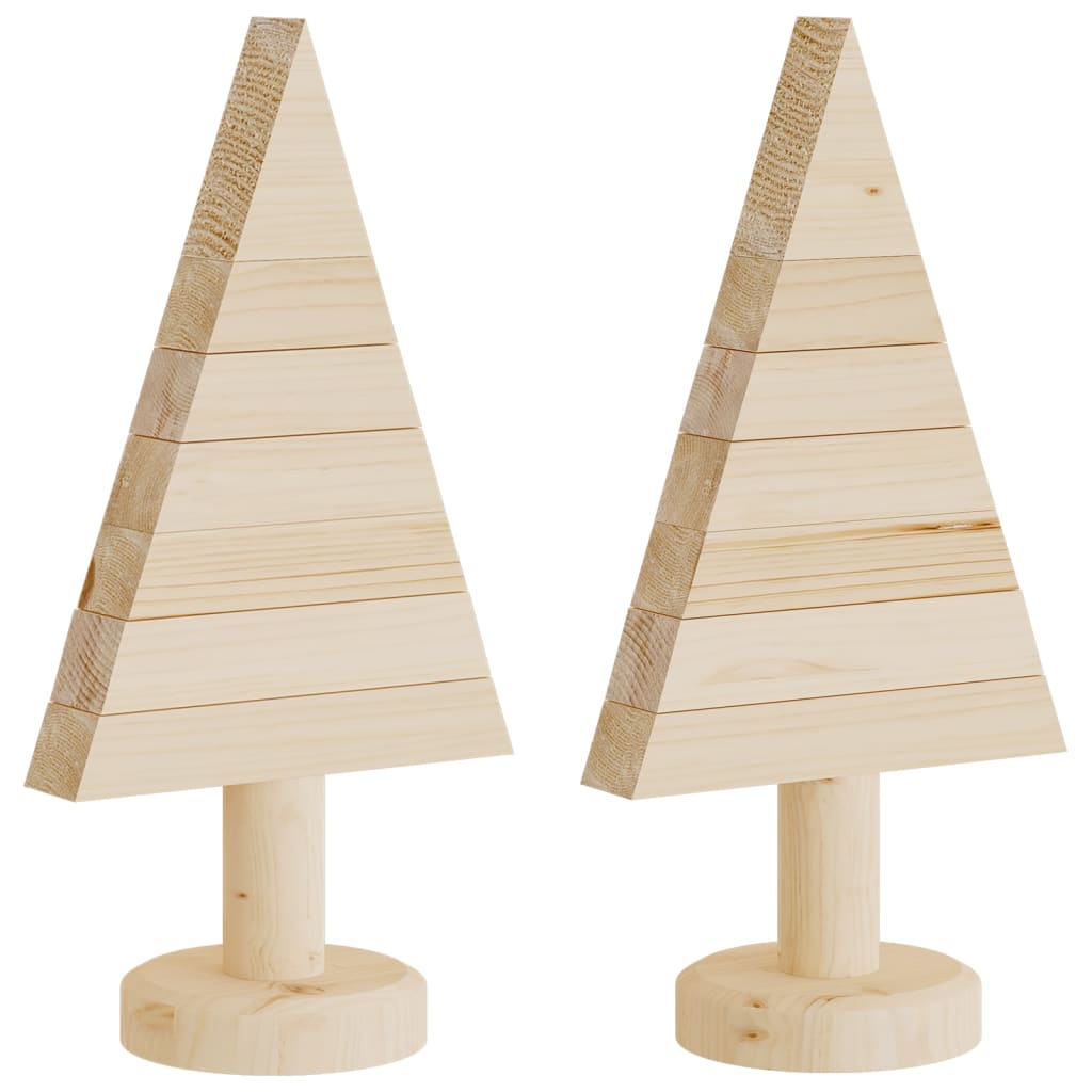 Deko-Weihnachtsbäume 2 Stk. Holz 30 Cm Massivholz Kiefer Natur (Unbehandelt)
