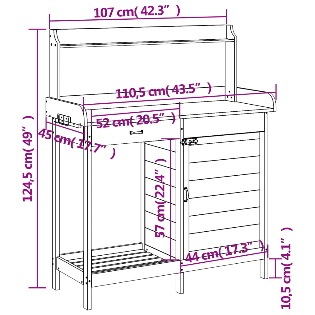Pflanztisch Mit Schrank 110,5X45X124,5 Cm Massivholz Tanne