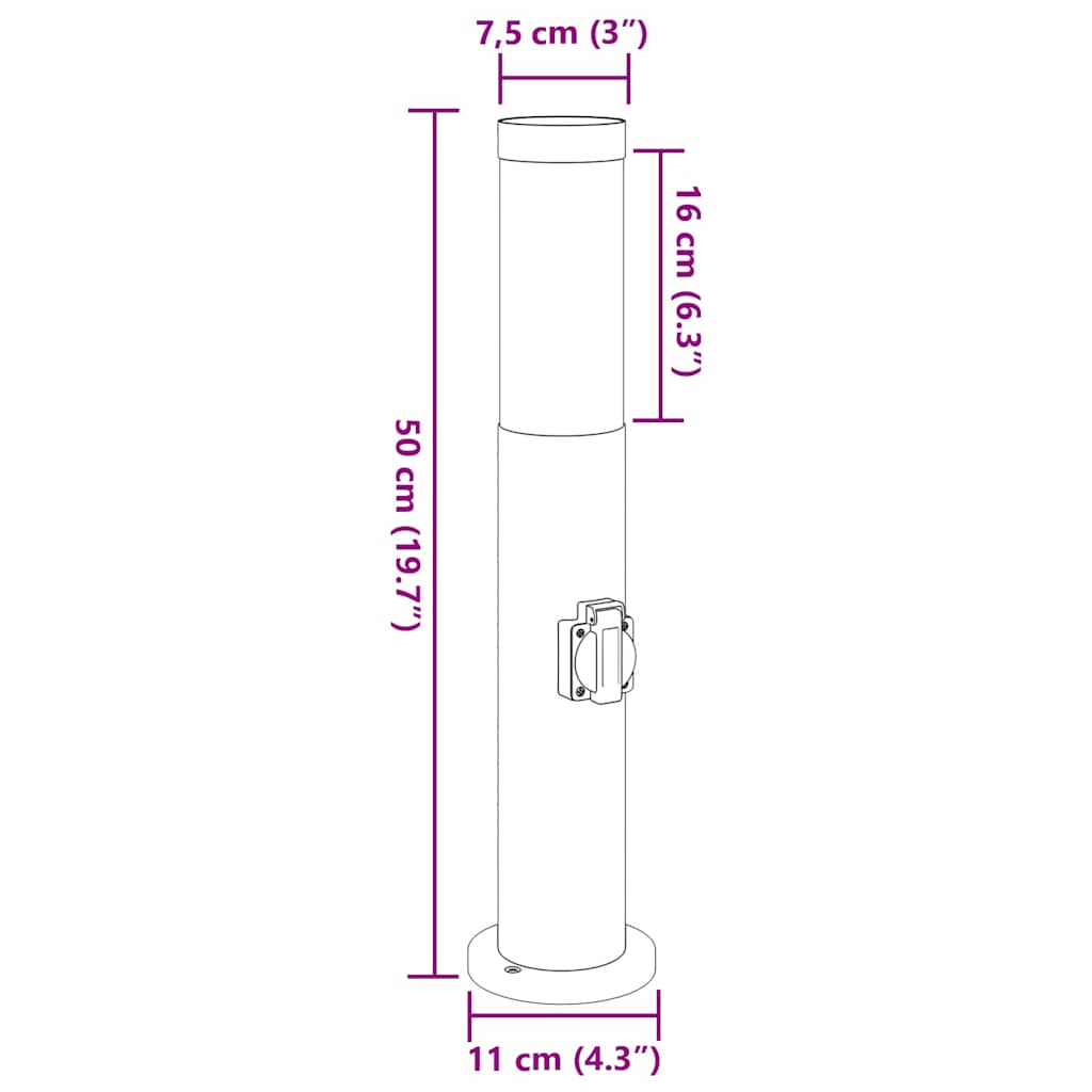 Pollerleuchte Mit Auslass 50 Cm Edelstahl Ip44