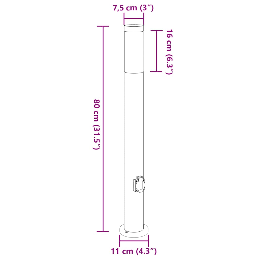 Pollerleuchte Mit Auslass 80 Cm Edelstahl Ip44