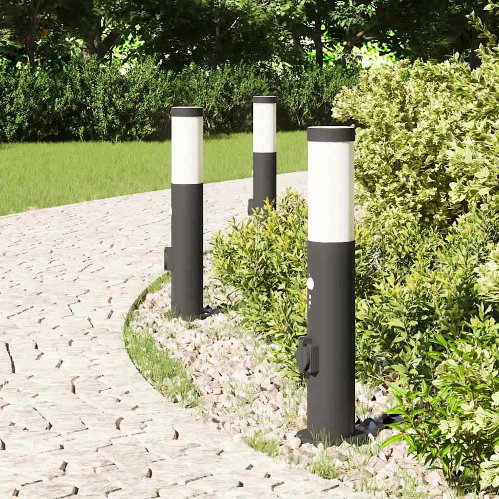Pollerleuchten Mit Sensor&Steckdose 3Er 50 Cm Edelstahl Ip44