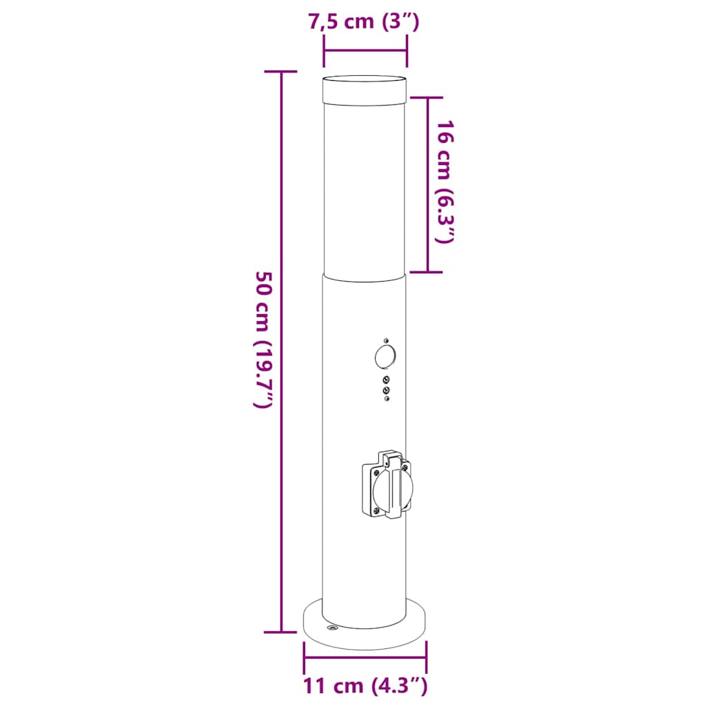Pollerleuchten Mit Sensor&Steckdose 3Er 50 Cm Edelstahl Ip44