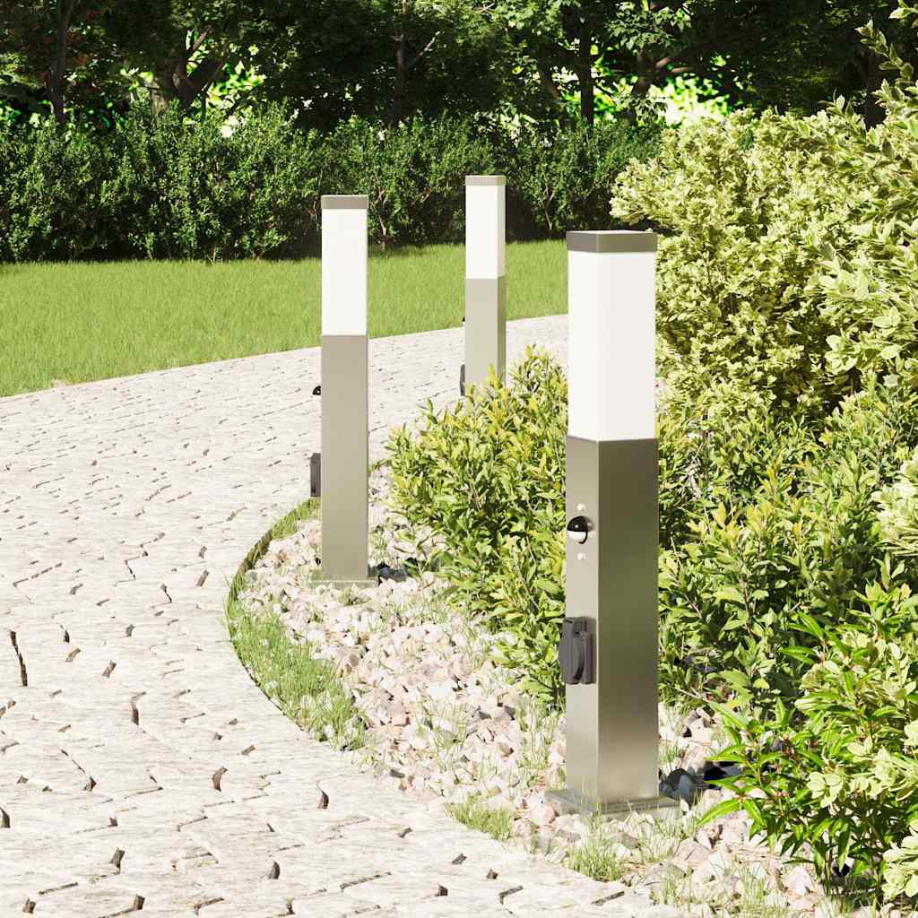 Pollerleuchten Mit Sensor&Steckdose 3 Stk. 50 Cm Edelstahl Ip44