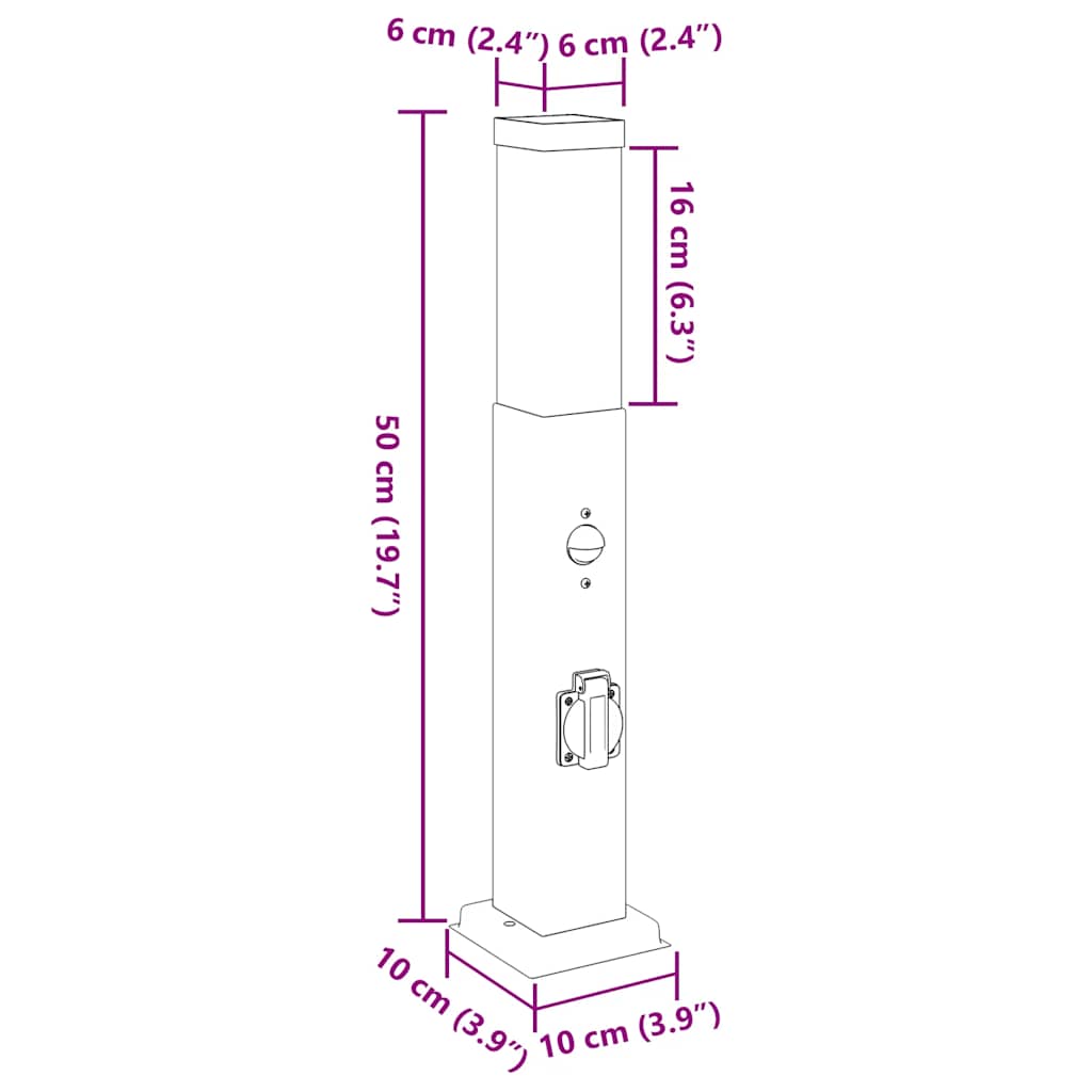 Pollerleuchten Mit Sensor&Steckdose 3 Stk. 50 Cm Edelstahl Ip44