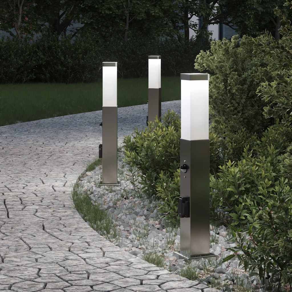 Pollerleuchten Mit Sensor&Steckdose 3 Stk. 50 Cm Edelstahl Ip44
