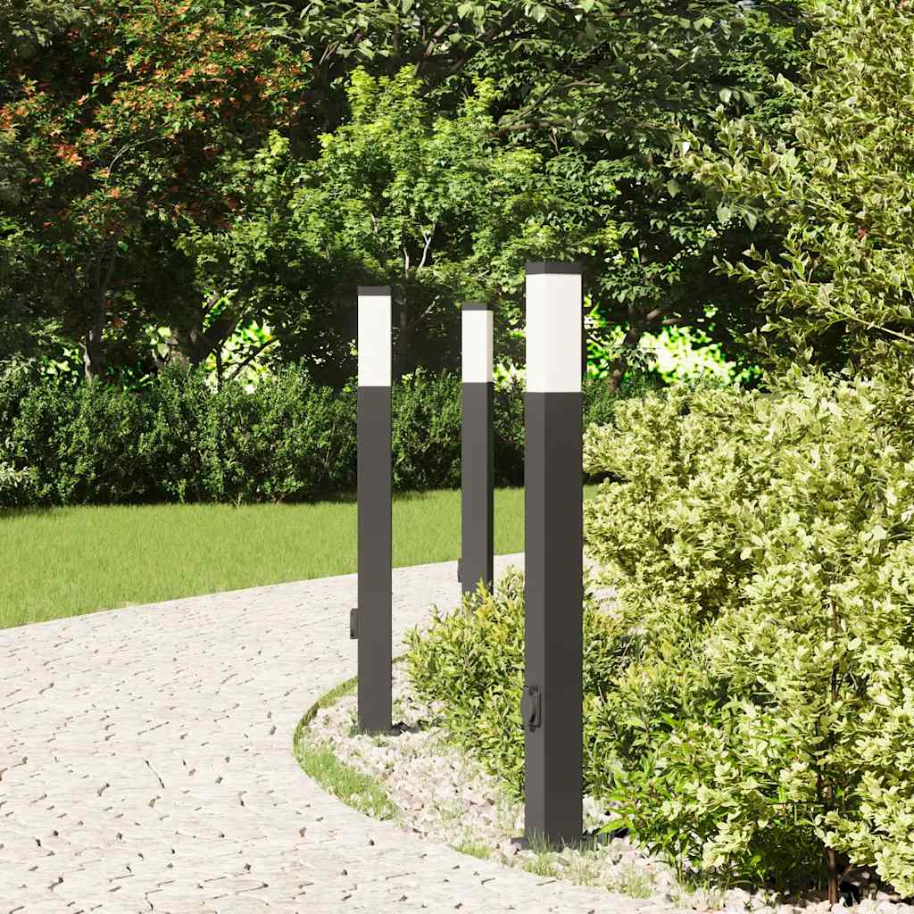 Pollerleuchten Mit Steckdose 3 Stk. 80 Cm Schwarz Ip44