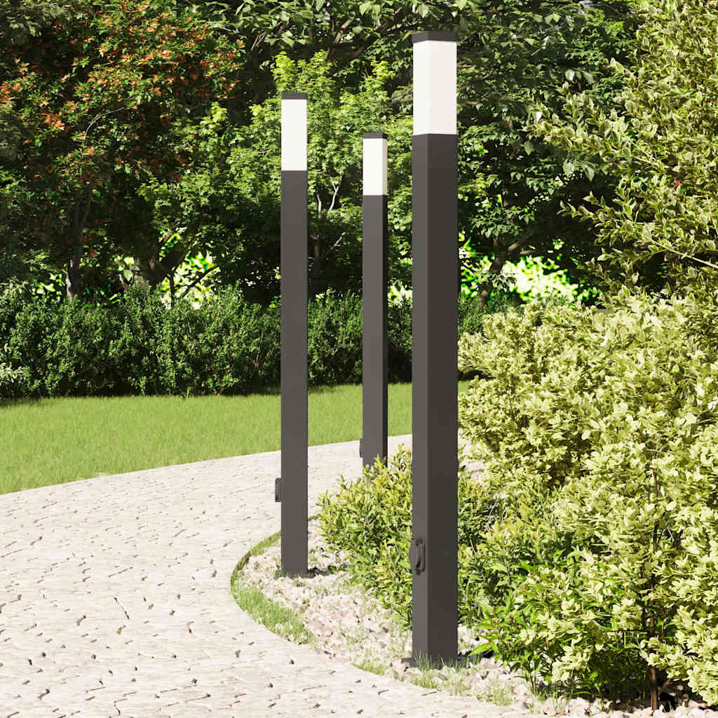 Pollerleuchten Mit Steckdose 3 Stk. 110 Cm Schwarz Ip44