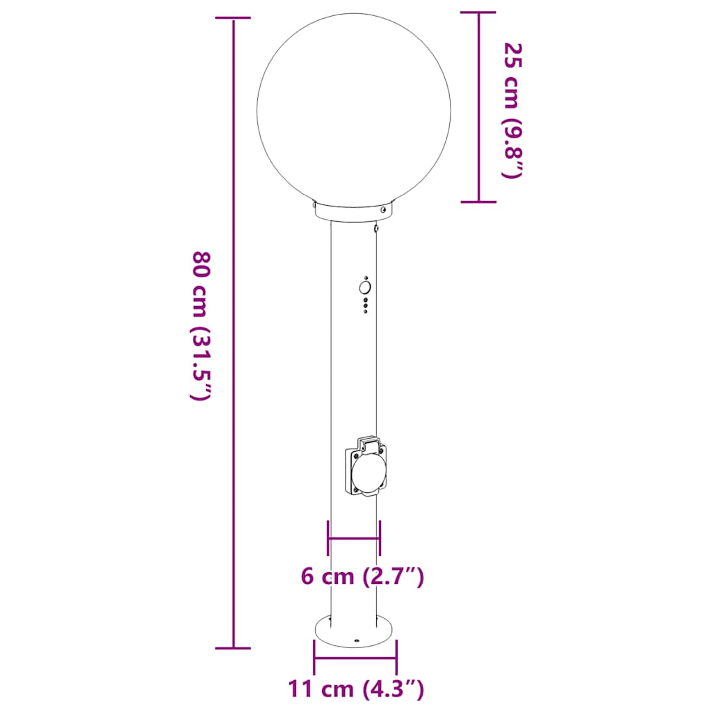 Pollerleuchten Mit Sensor&Steckdose 3 Stk. 80 Cm Edelstahl Ip44