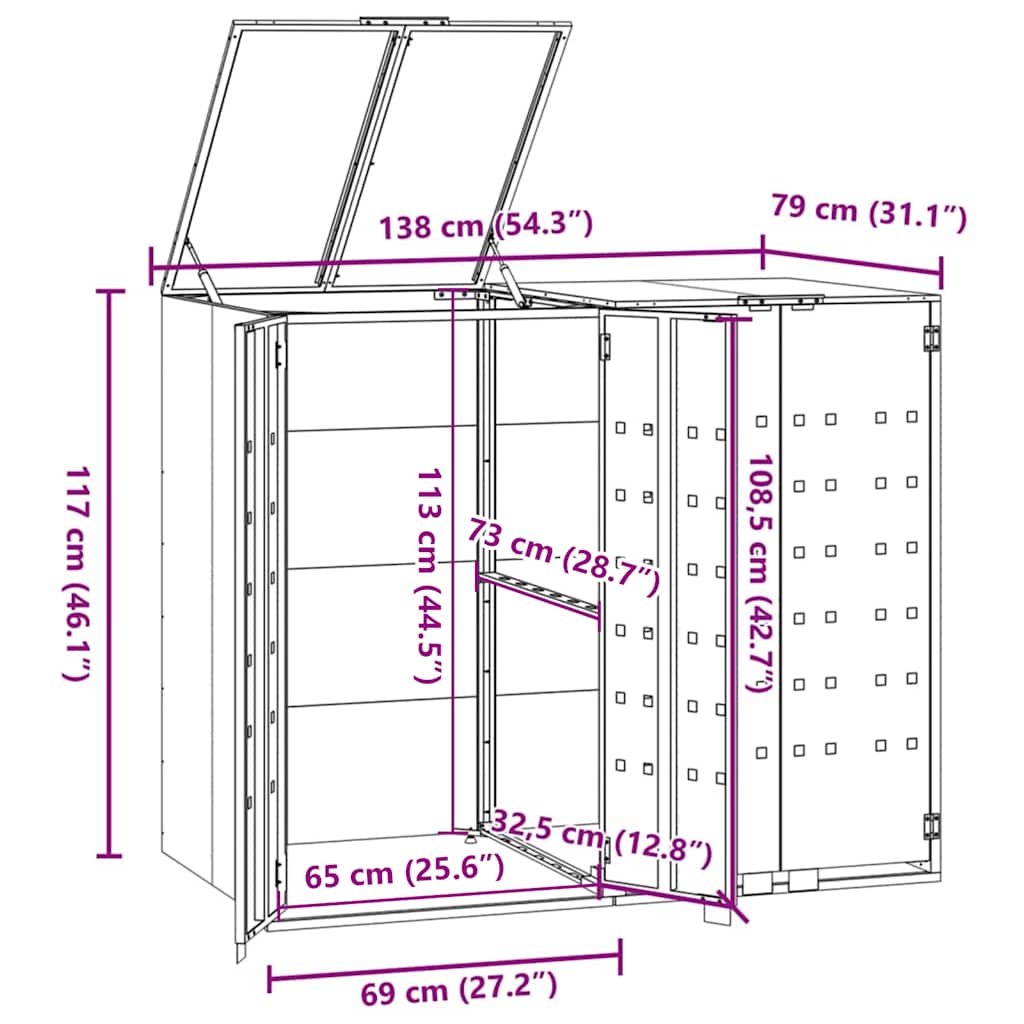 Mülltonnenbox Für 2 Tonnen 138X79X117 Cm Stahl Anthrazit