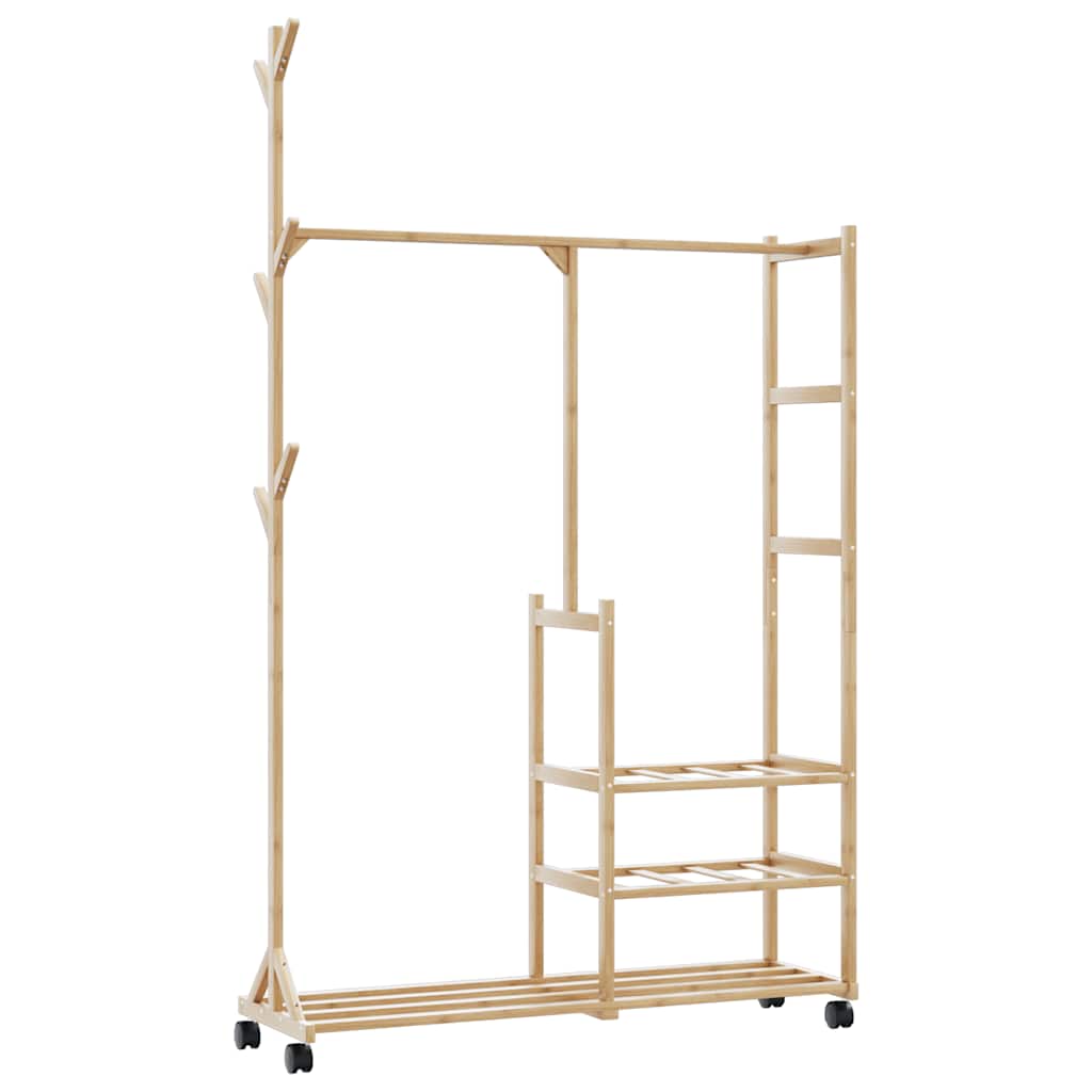Kleiderständer Mit Ablagen Und Rollen 100X38X175,5 Cm Bambus