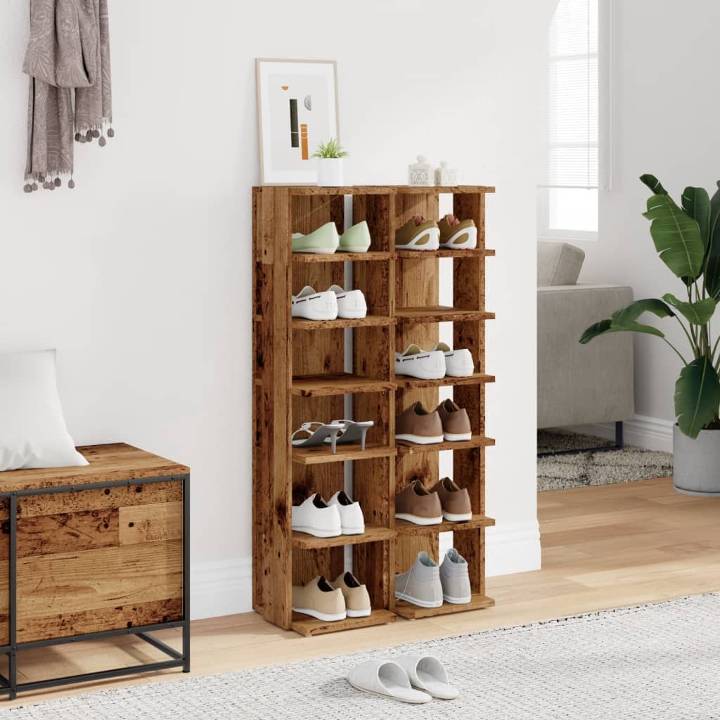 Schuhschränke 2 Stk. -Optik 28X27X102 Cm Holzwerkstoff Altholz
