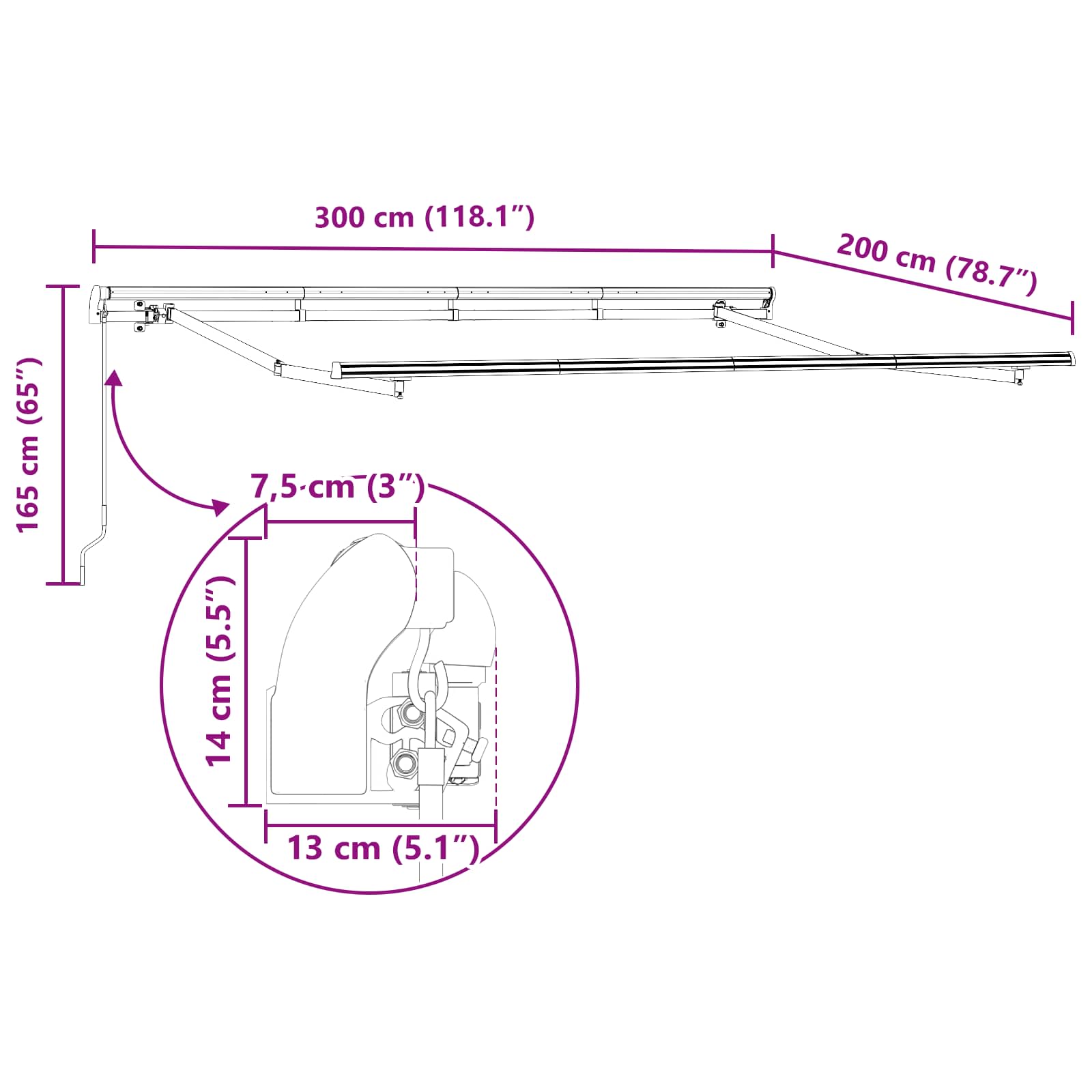 Einziehbare Markise Gelb 300 X 200 Cm Stoff Gelb Und Weiß (Rahmen Anthrazit)
