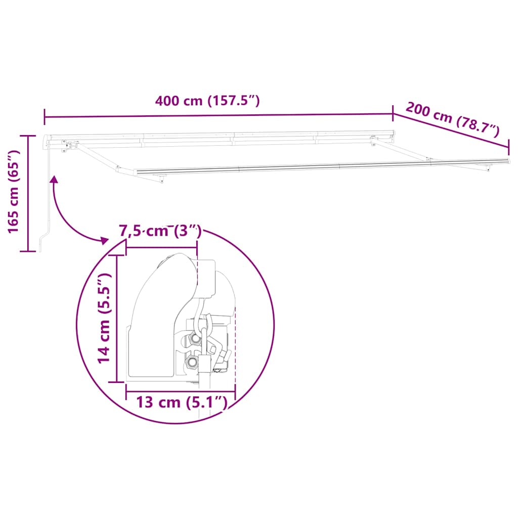 Einziehbare Markise Creme 400 X 200 Cm Stoff Creme (Weißer Rahmen)
