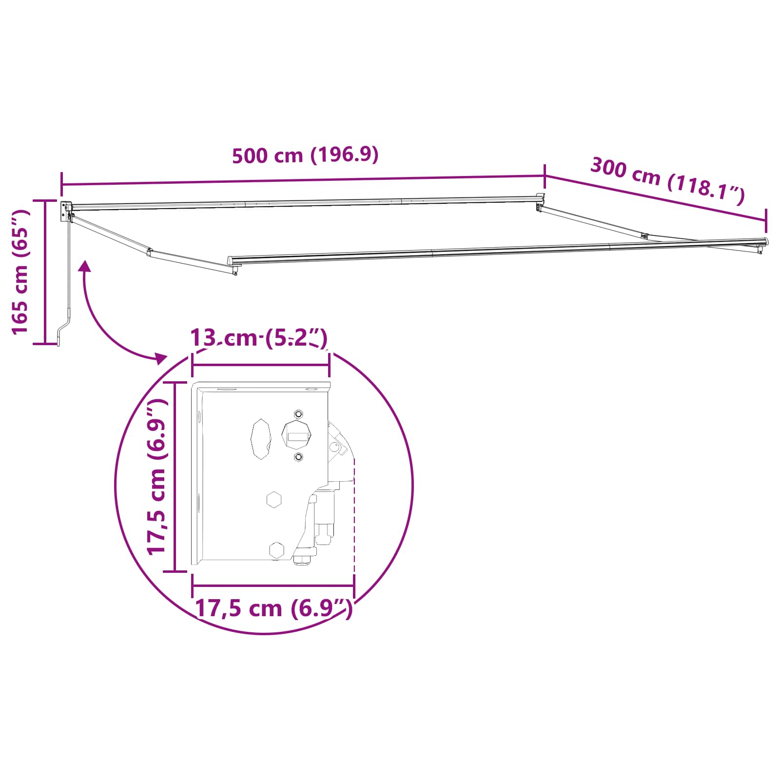 Einziehbare Markise Mehrfarbig 500 X 300 Cm Gelb/Grau/Weiß