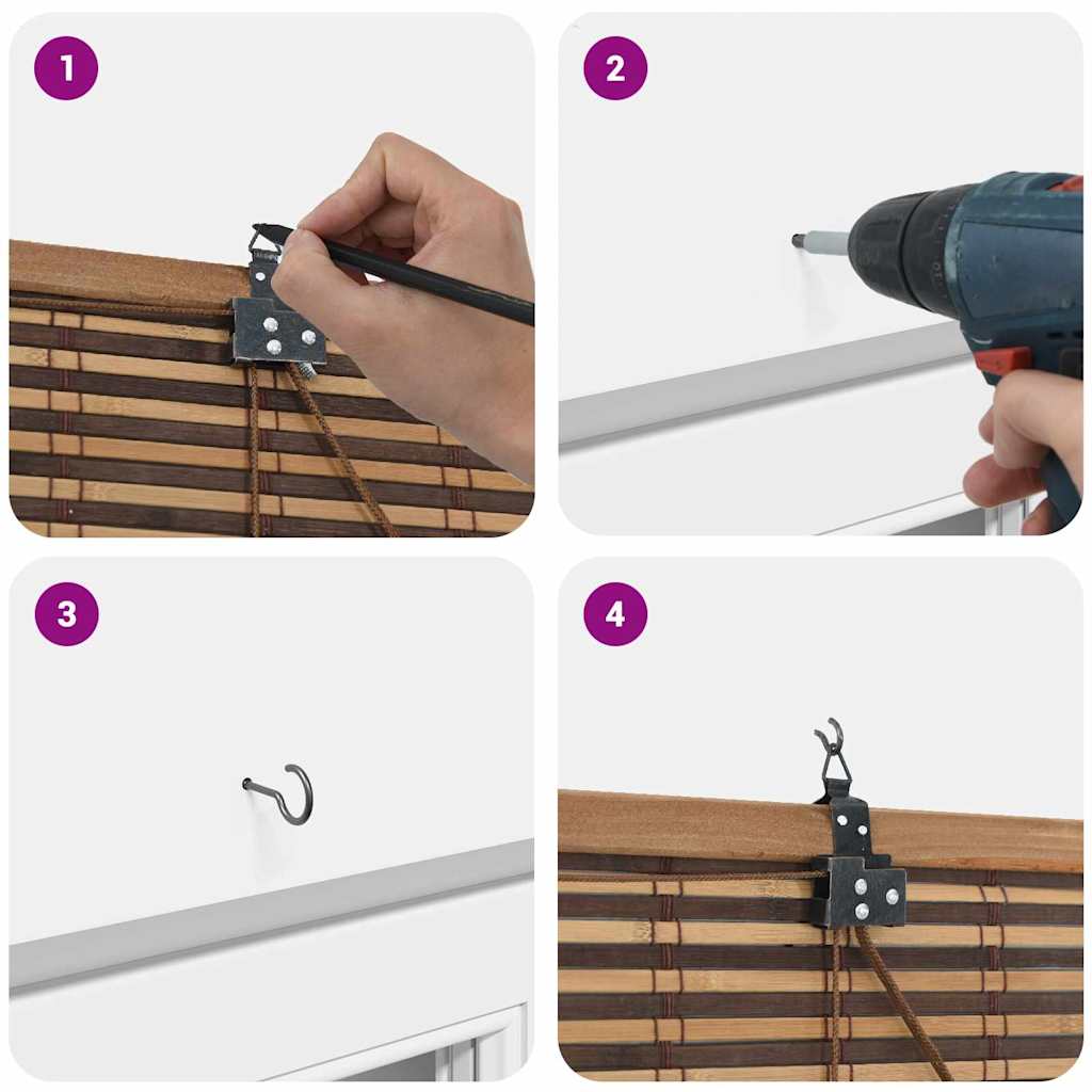 Rollo Mit Vorhängen Braun Bambus