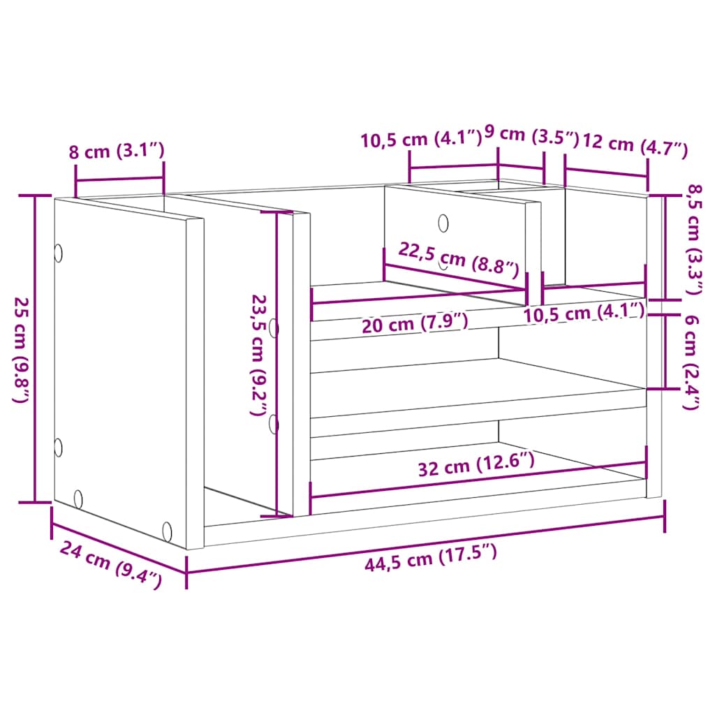 Schreibtisch Organizer Altholz 44,5 X 24 X 25 Cm Holzwerkstoff