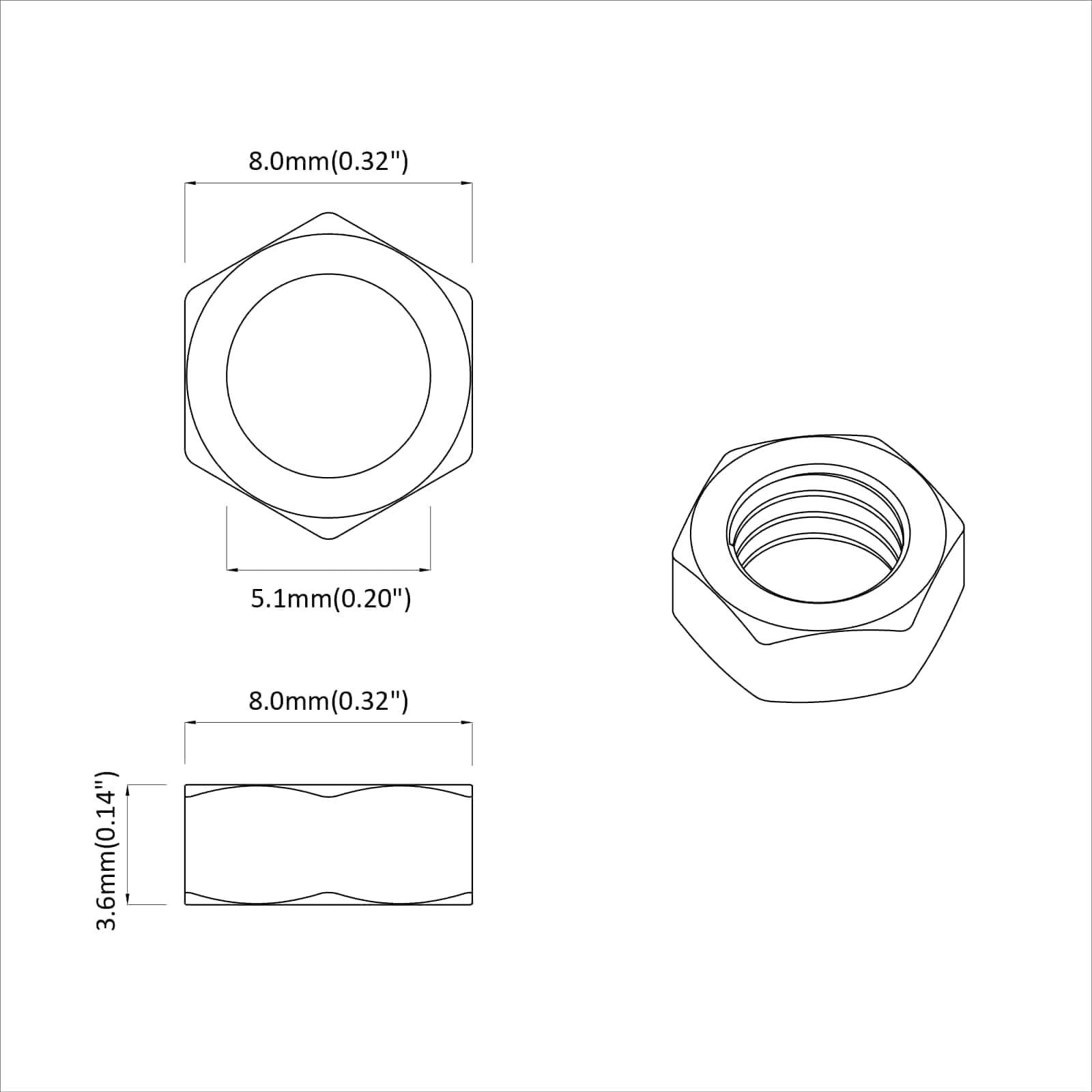 Sechskantmutter 2 Pcs Silber Metall