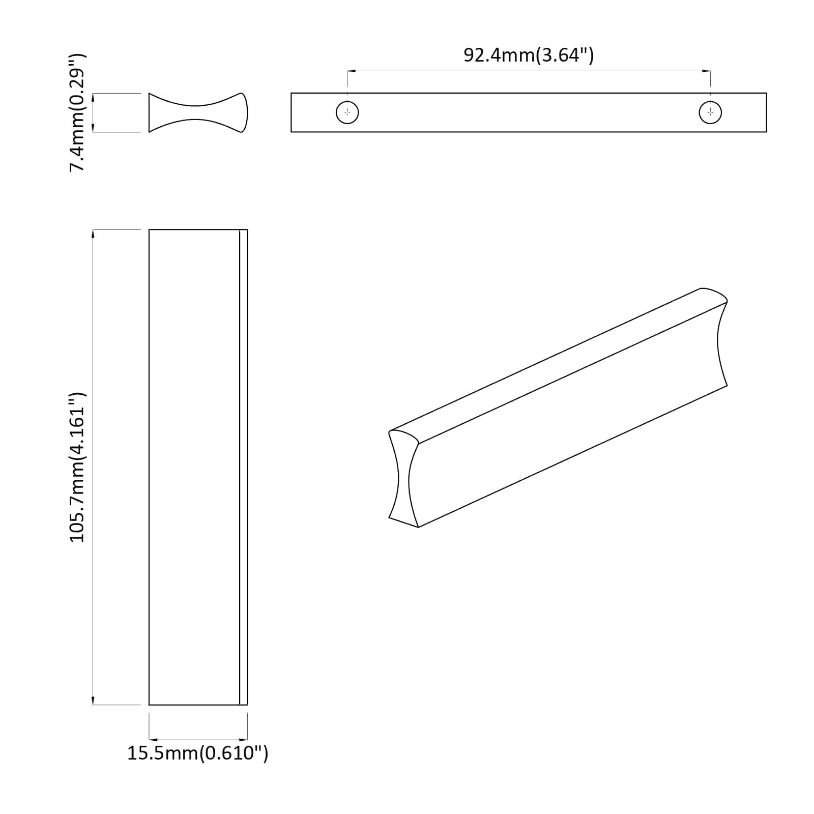 Griff Uni 2 Pcs Silber 105,7 X 7,4 X 15,5 Mm Aluminium