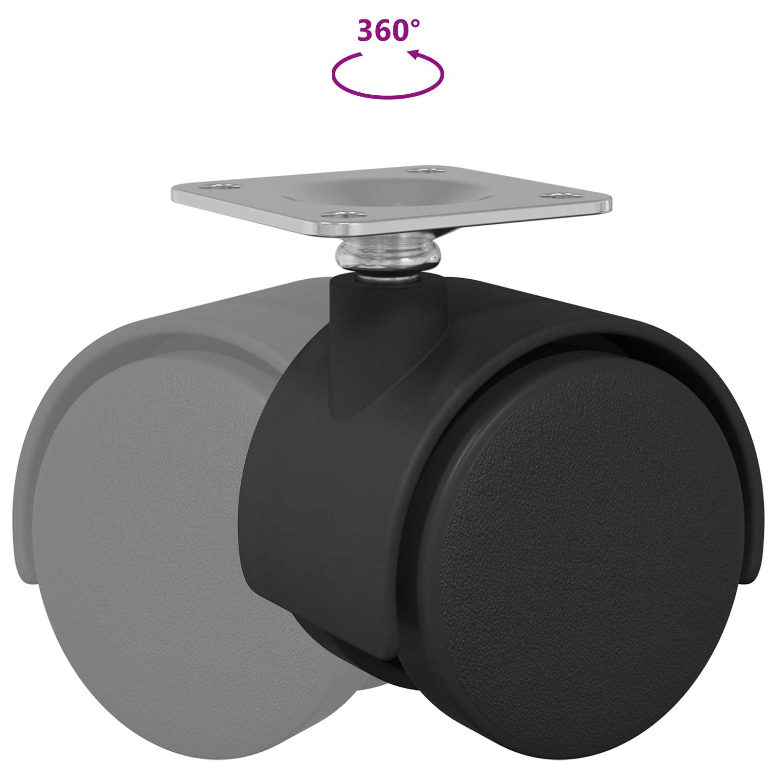 Drehrolle 2 Pcs Schwarz 39,5 X 39,5 X 37,8 Mm Eisen Und Pp
