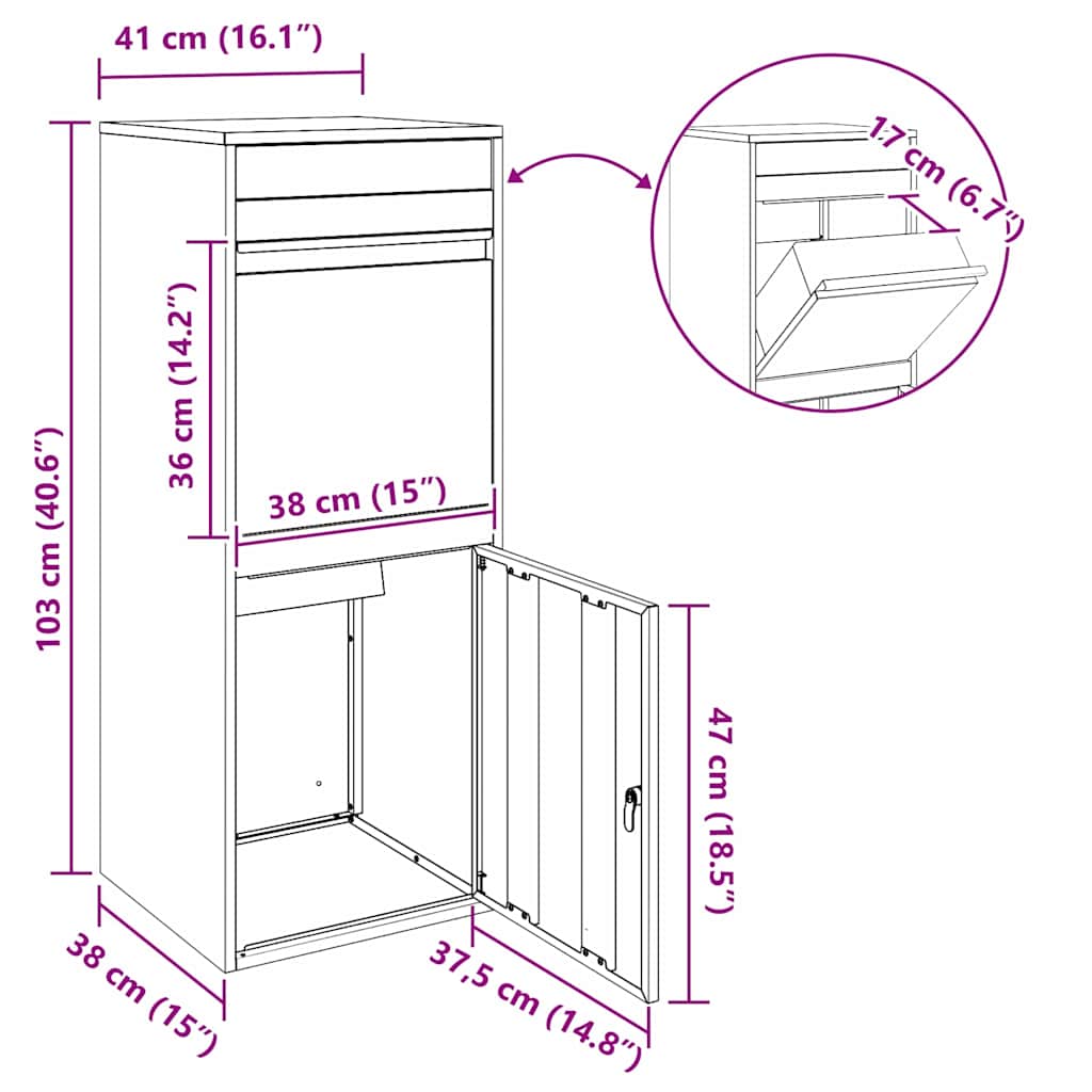 Paketdrop-Box Mit Speicher 41 X 38 X 103 Cm Stahl