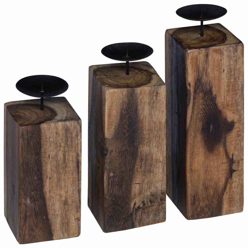 Kerzenhalter 3 Pcs Natur Massivholz Altholz