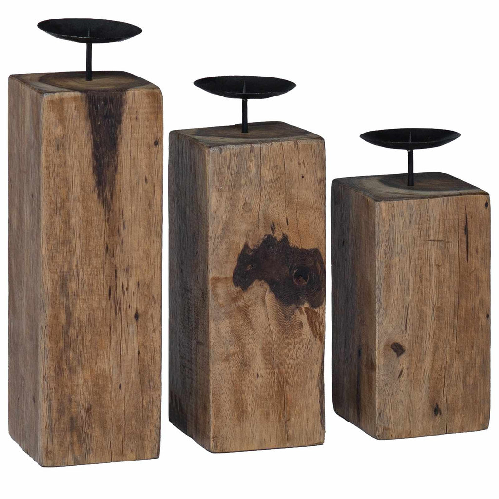 Kerzenhalter 3 Pcs Natur Massivholz Altholz