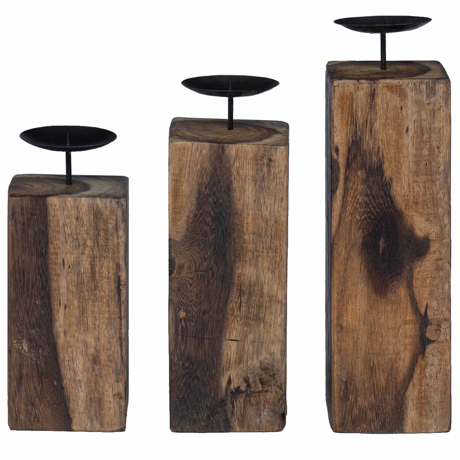 Kerzenhalter 3 Pcs Natur Massivholz Altholz