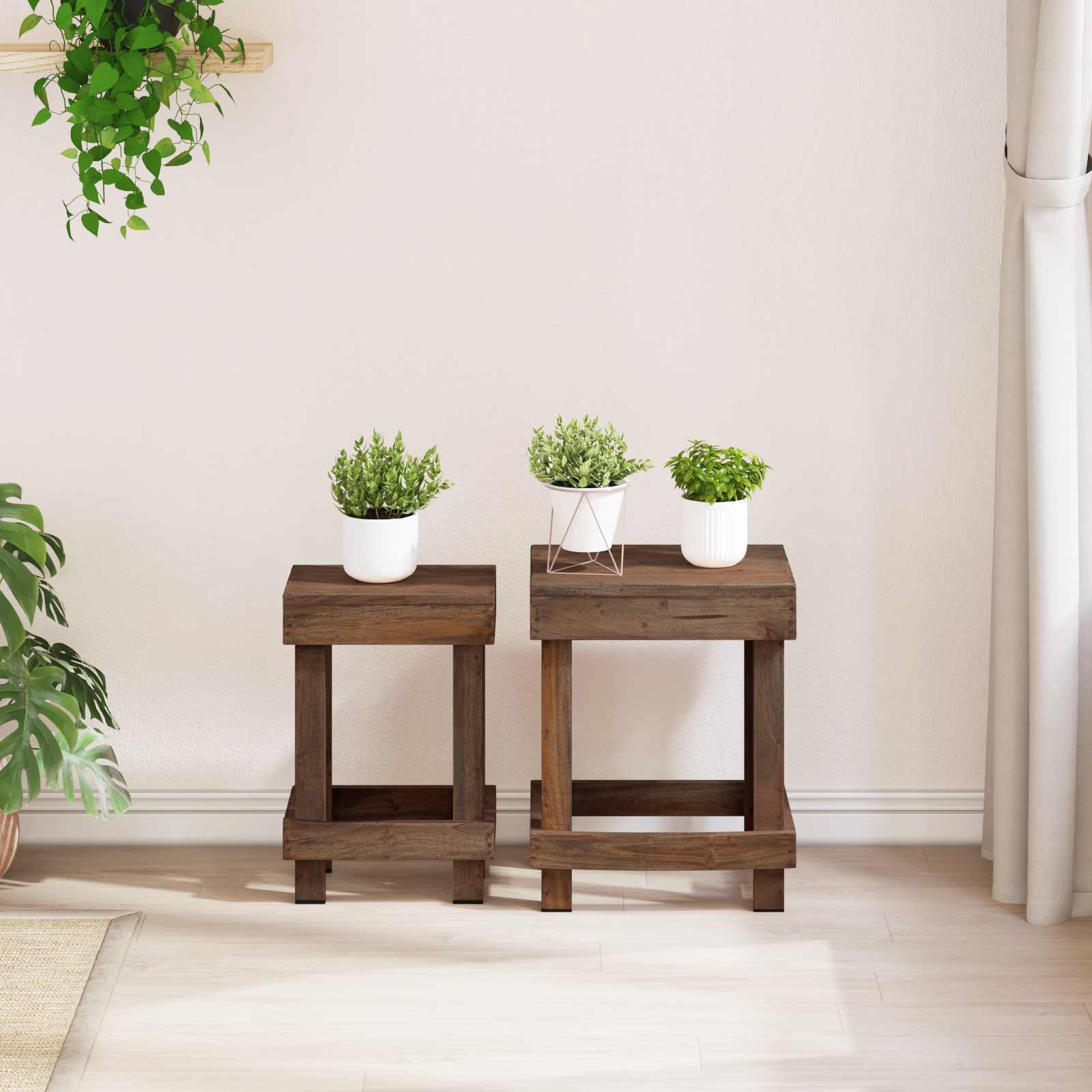 Pflanzenständer 2 Pcs Braun 70 X 11 X 27 Cm Mahagoni Holz