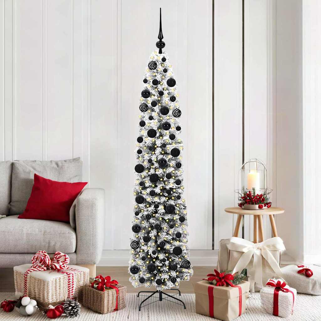 Künstlicher Weihnachtsbaum Schlank Mit Schnee Grün Pvc Grün Und Weiß